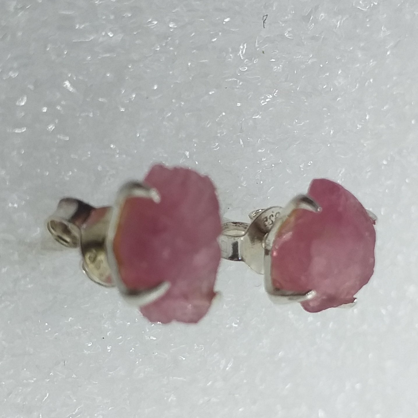 TURMALIN Ohrringe Ohrstecker 925 Silber pinker rosa Rubellit Rohstein