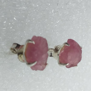 TURMALIN Ohrringe Ohrstecker 925 Silber pinker rosa Rubellit Rohstein