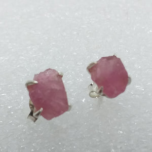 TURMALIN Ohrringe Ohrstecker 925 Silber pinker rosa Rubellit Rohstein
