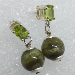 TURMALIN grün Katzenauge Ohrstecker 925 Silber grüner Verdelith Ohrringe Peridot