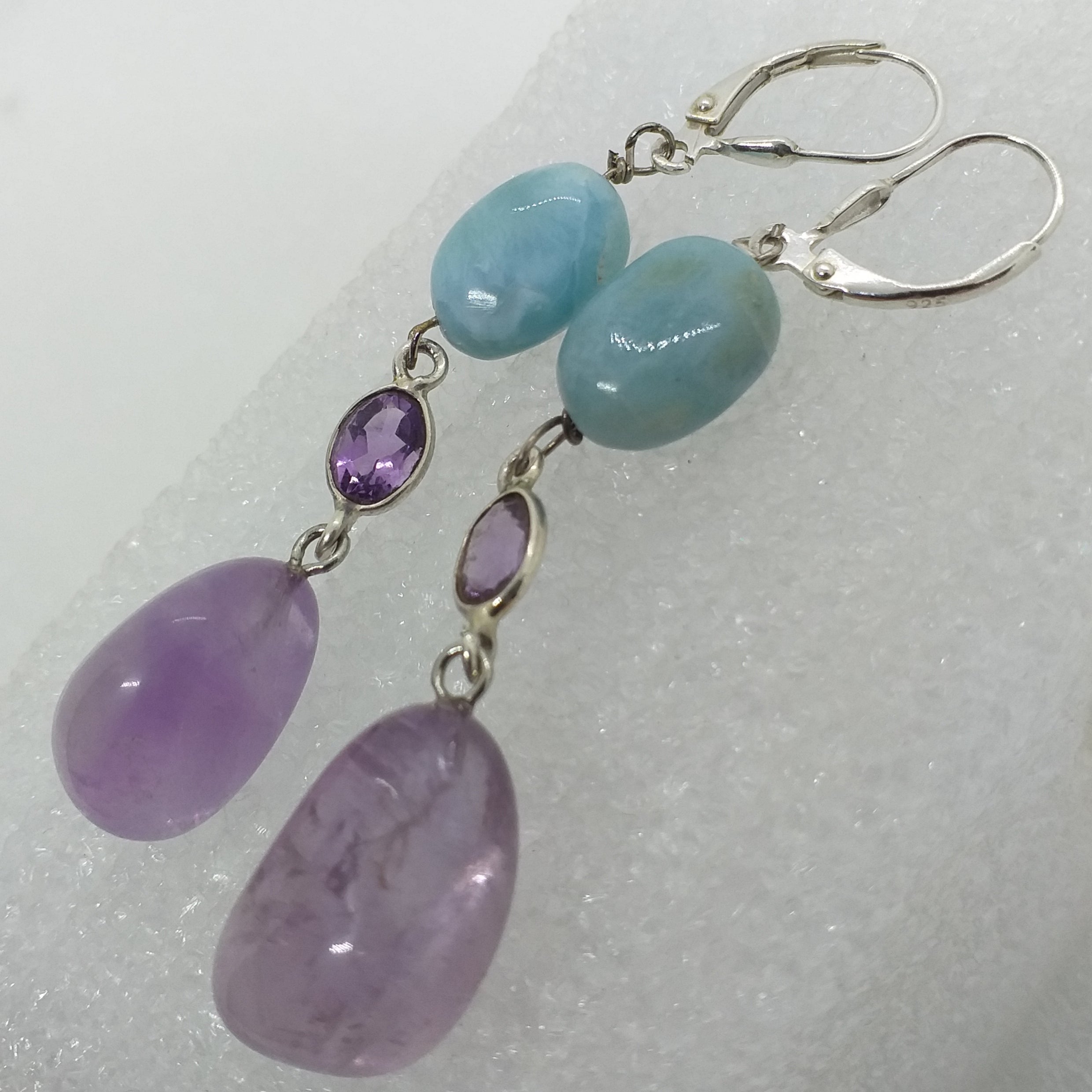 echter LARIMAR Ohrringe Klappbrisur 925 Silber Brisur Ohrhänger Amethyst Ametrin