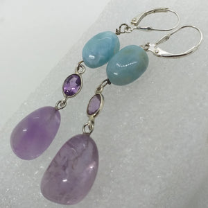 echter LARIMAR Ohrringe Klappbrisur 925 Silber Brisur Ohrhänger Amethyst Ametrin