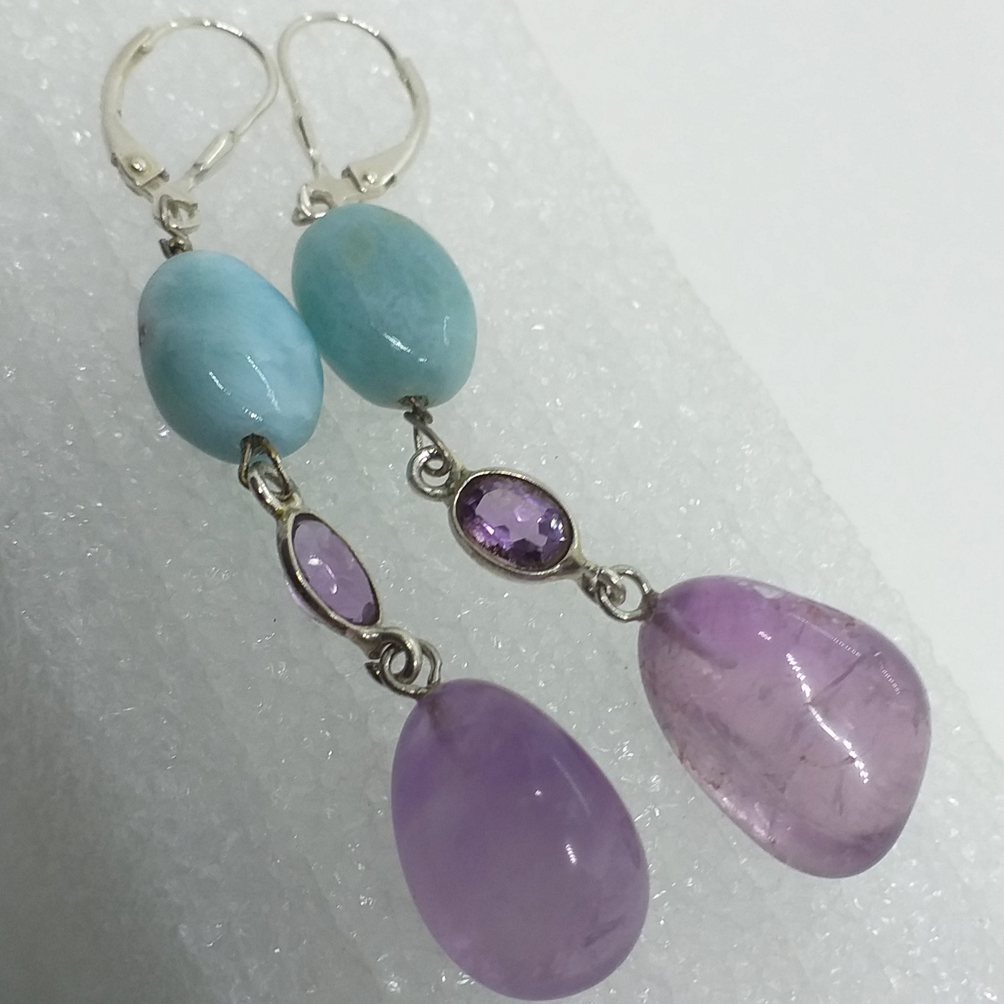 echter LARIMAR Ohrringe Klappbrisur 925 Silber Brisur Ohrhänger Amethyst Ametrin
