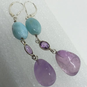 echter LARIMAR Ohrringe Klappbrisur 925 Silber Brisur Ohrhänger Amethyst Ametrin