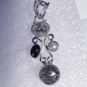 Natur TURMALINQUARZ Anhänger 925 Sterling Silber Sterndiopsid Perle