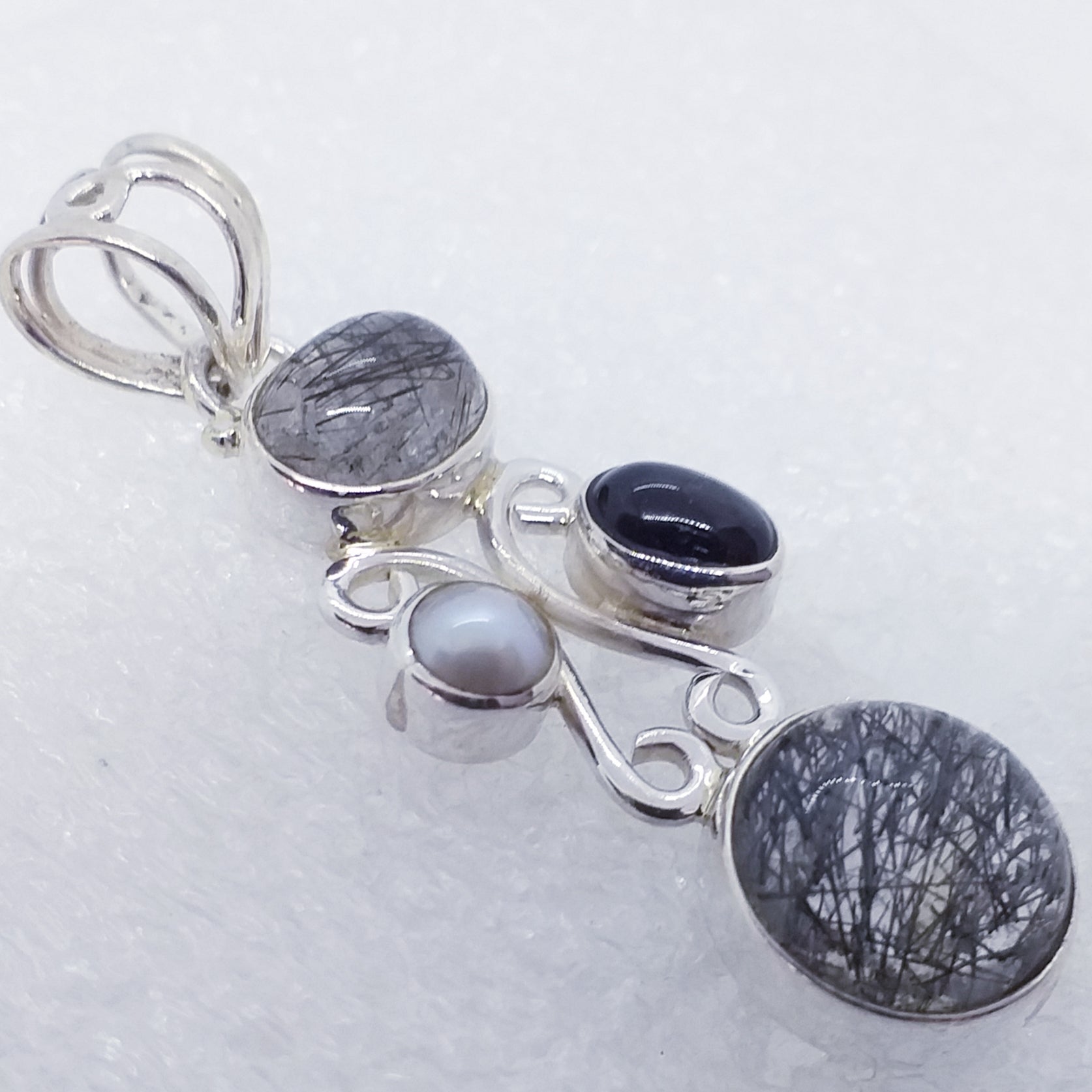 Natur TURMALINQUARZ Anhänger 925 Sterling Silber Sterndiopsid Perle