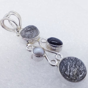 Natur TURMALINQUARZ Anhänger 925 Sterling Silber Sterndiopsid Perle