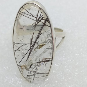 TURMALINQUARZ Ring Gr. 18 925 Silber Schörl in Quarz