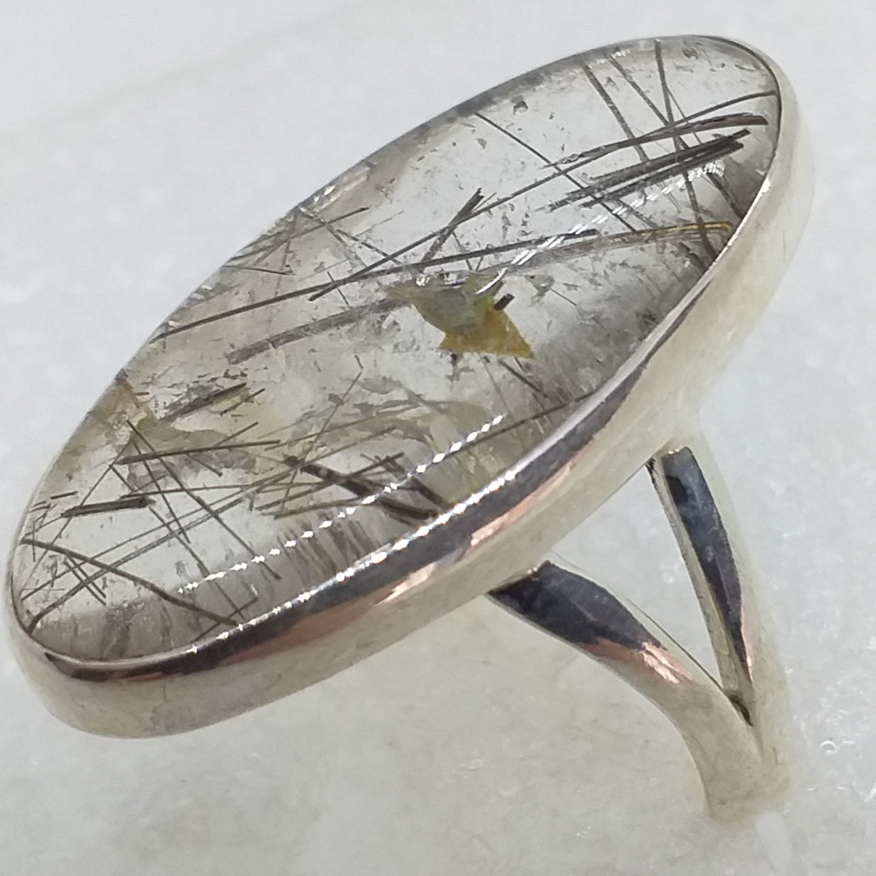 TURMALINQUARZ Ring Gr. 18 925 Silber Schörl in Quarz