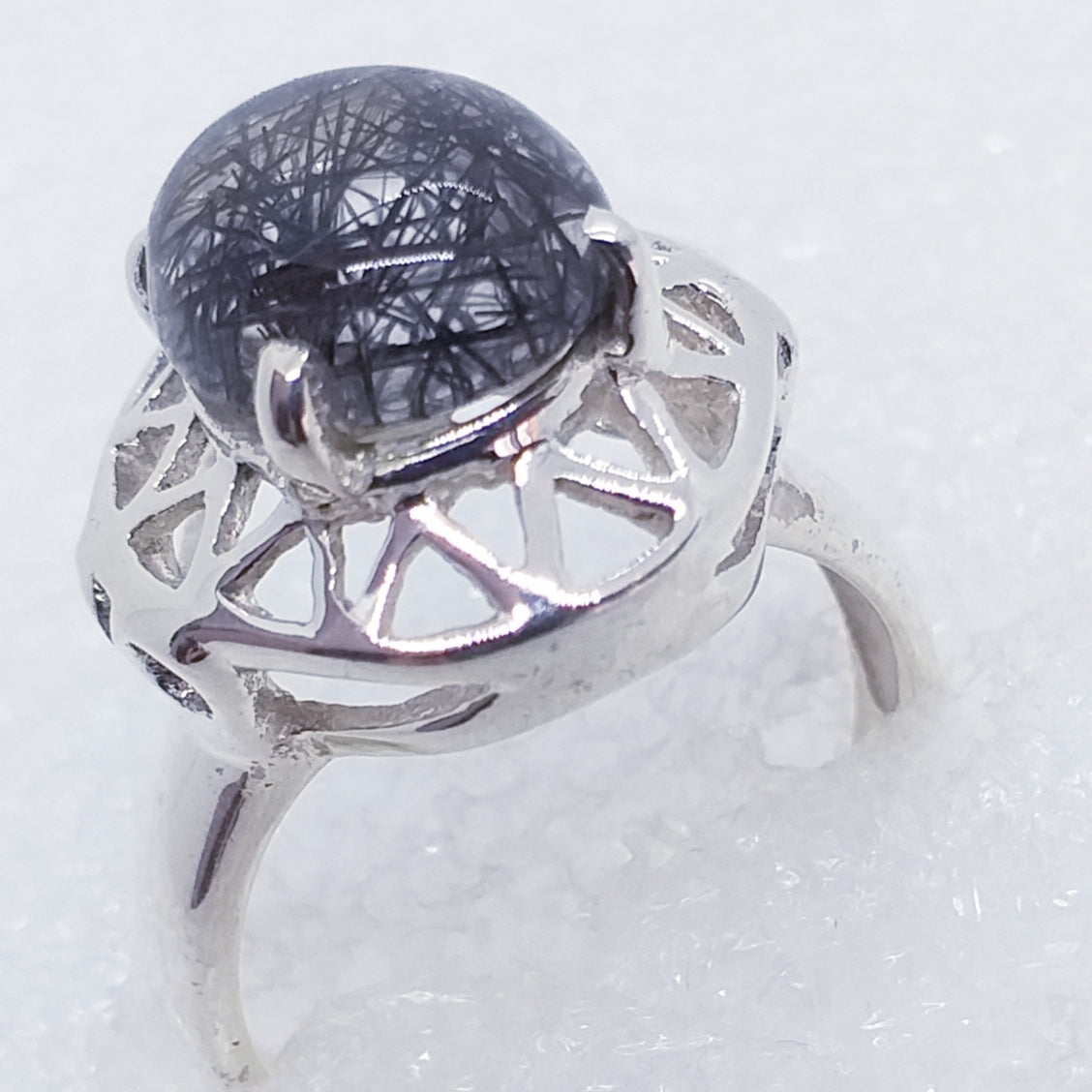 TURMALINQUARZ Ring Gr. 17 925 Silber Schörl in Quarz