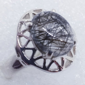 TURMALINQUARZ Ring Gr. 17 925 Silber Schörl in Quarz