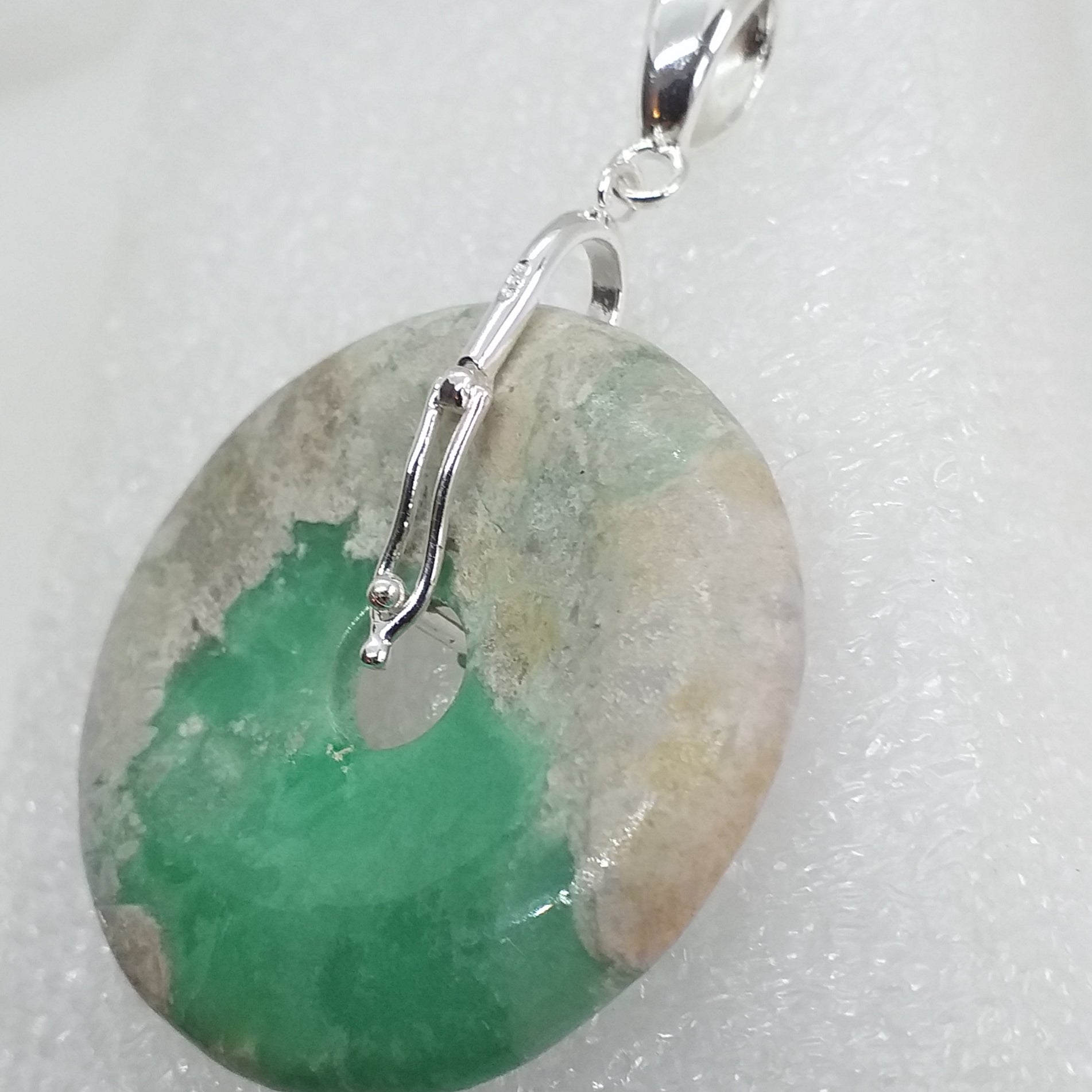 ECHTER natürlicher VARISCIT Variszit Anhänger 925 Sterling Silber Utah Türkis Donut