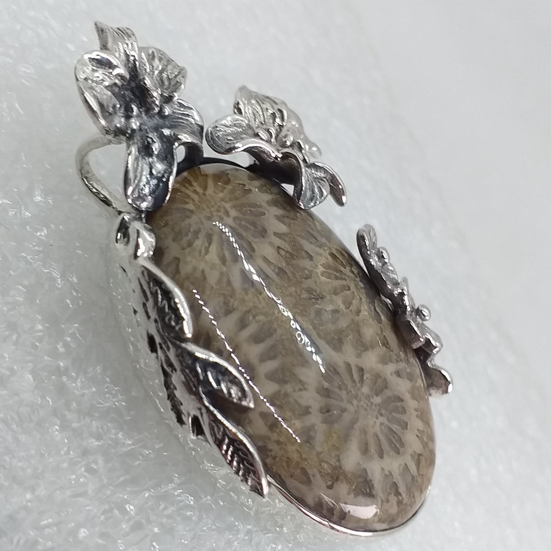 Koralle Petoskey FOSSILKORALLE Anhänger 925 Sterling Silber UNIKAT