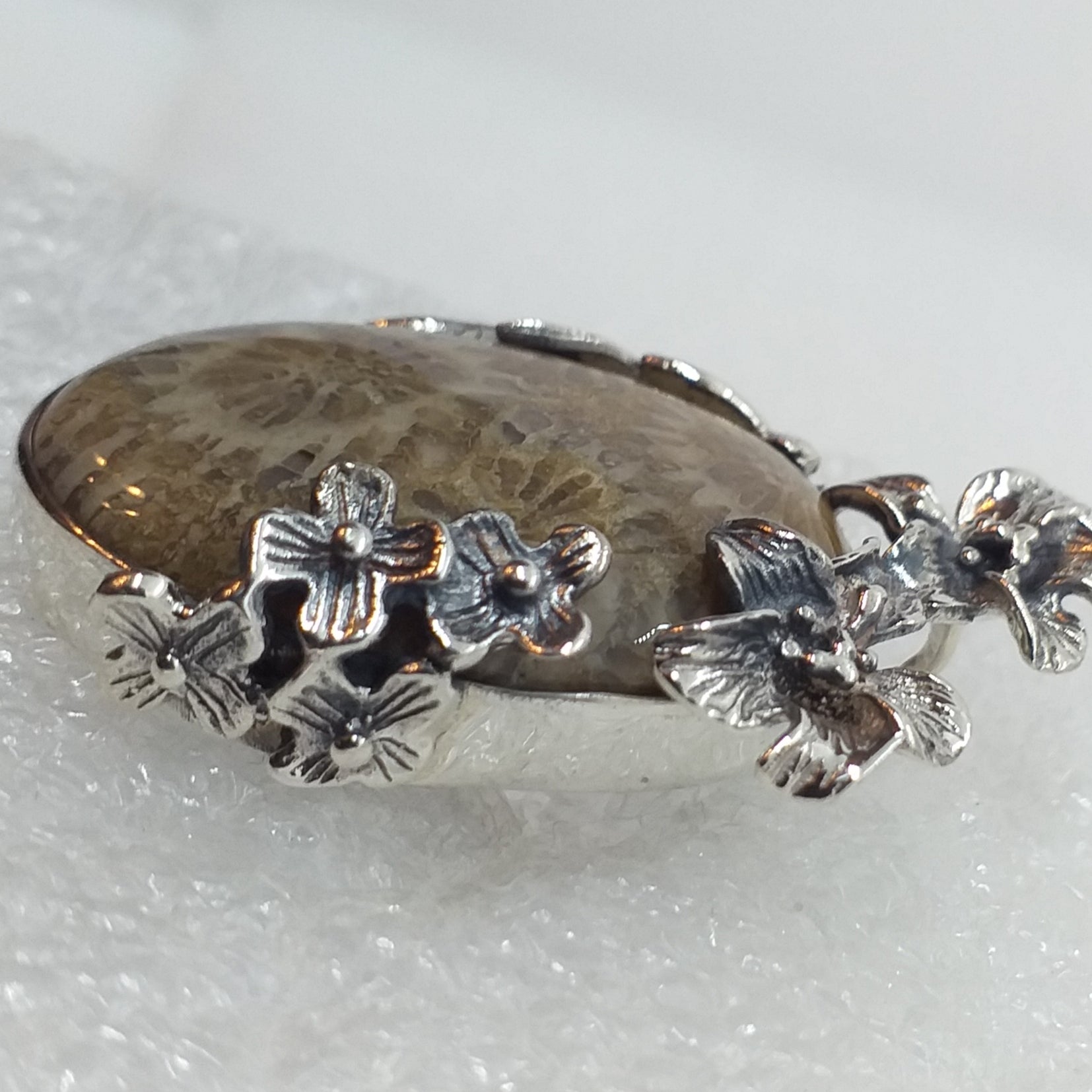 Koralle Petoskey FOSSILKORALLE Anhänger 925 Sterling Silber UNIKAT