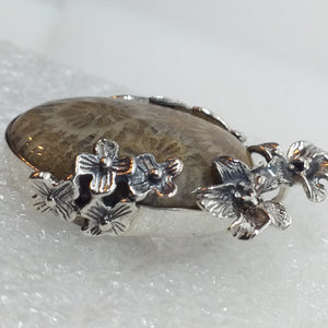 Koralle Petoskey FOSSILKORALLE Anhänger 925 Sterling Silber UNIKAT