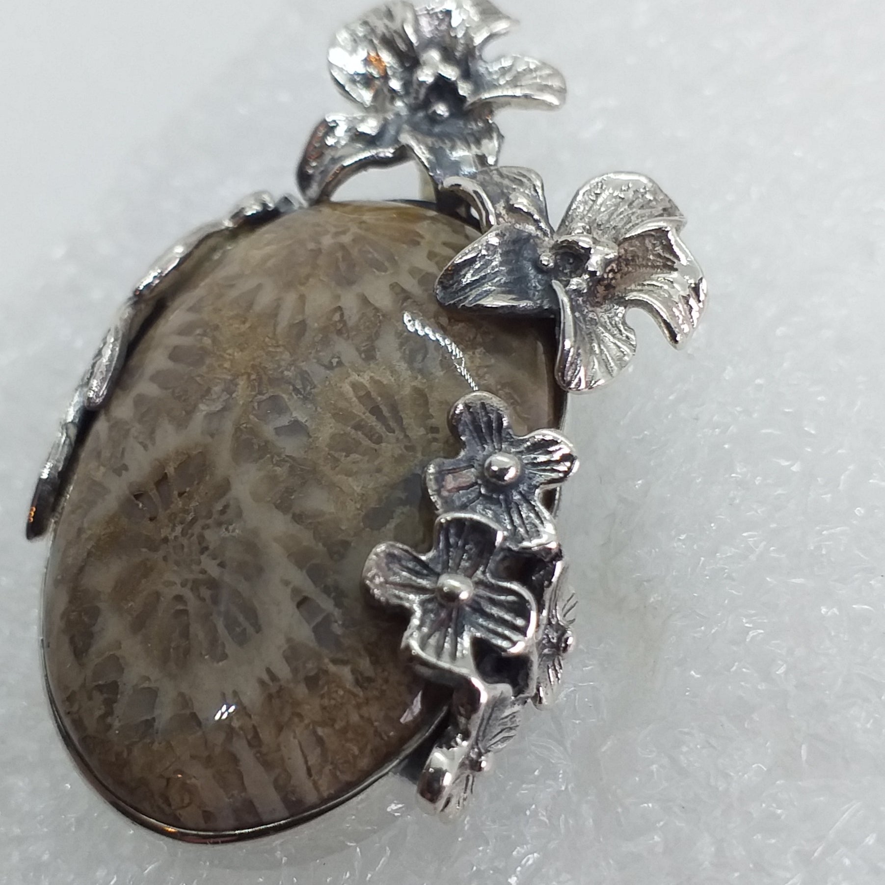Koralle Petoskey FOSSILKORALLE Anhänger 925 Sterling Silber UNIKAT