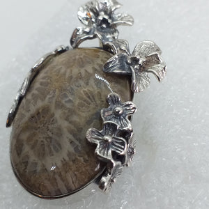 Koralle Petoskey FOSSILKORALLE Anhänger 925 Sterling Silber UNIKAT