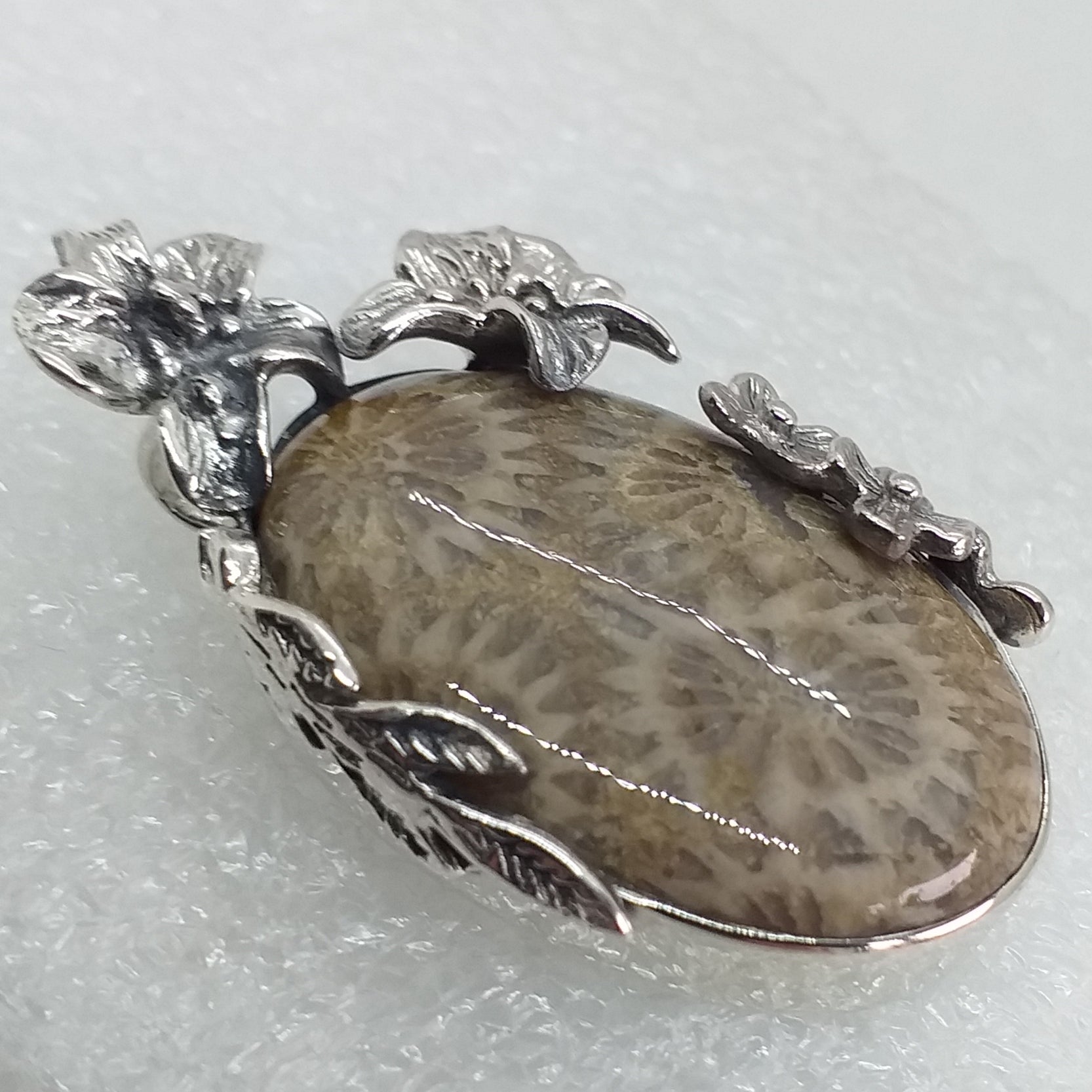 Koralle Petoskey FOSSILKORALLE Anhänger 925 Sterling Silber UNIKAT