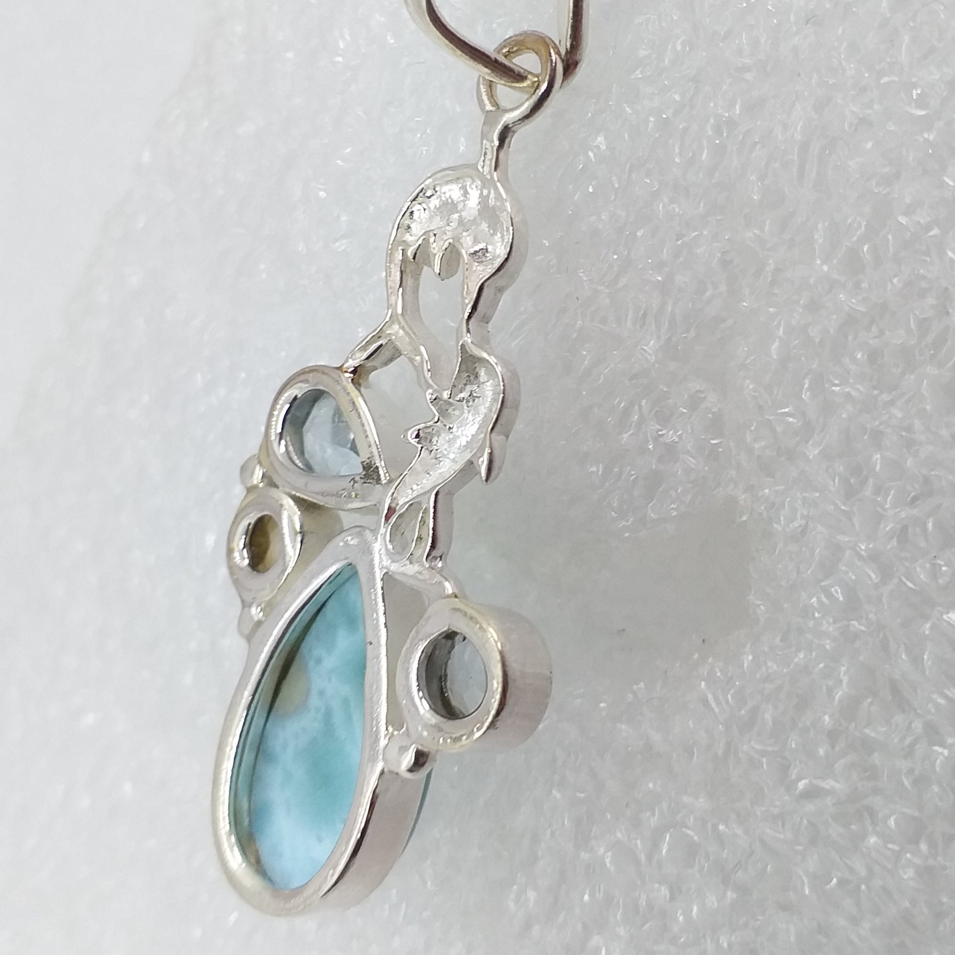 echter Natur LARIMAR BLAUTOPAS PERLE Anhänger " DELFIN " 925 Sterling Silber