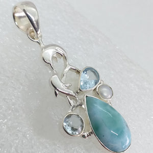 echter Natur LARIMAR BLAUTOPAS PERLE Anhänger " DELFIN " 925 Sterling Silber