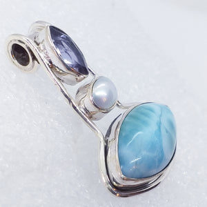 echter Natur LARIMAR IOLITH PERLE Anhänger 925  Sterling Silber