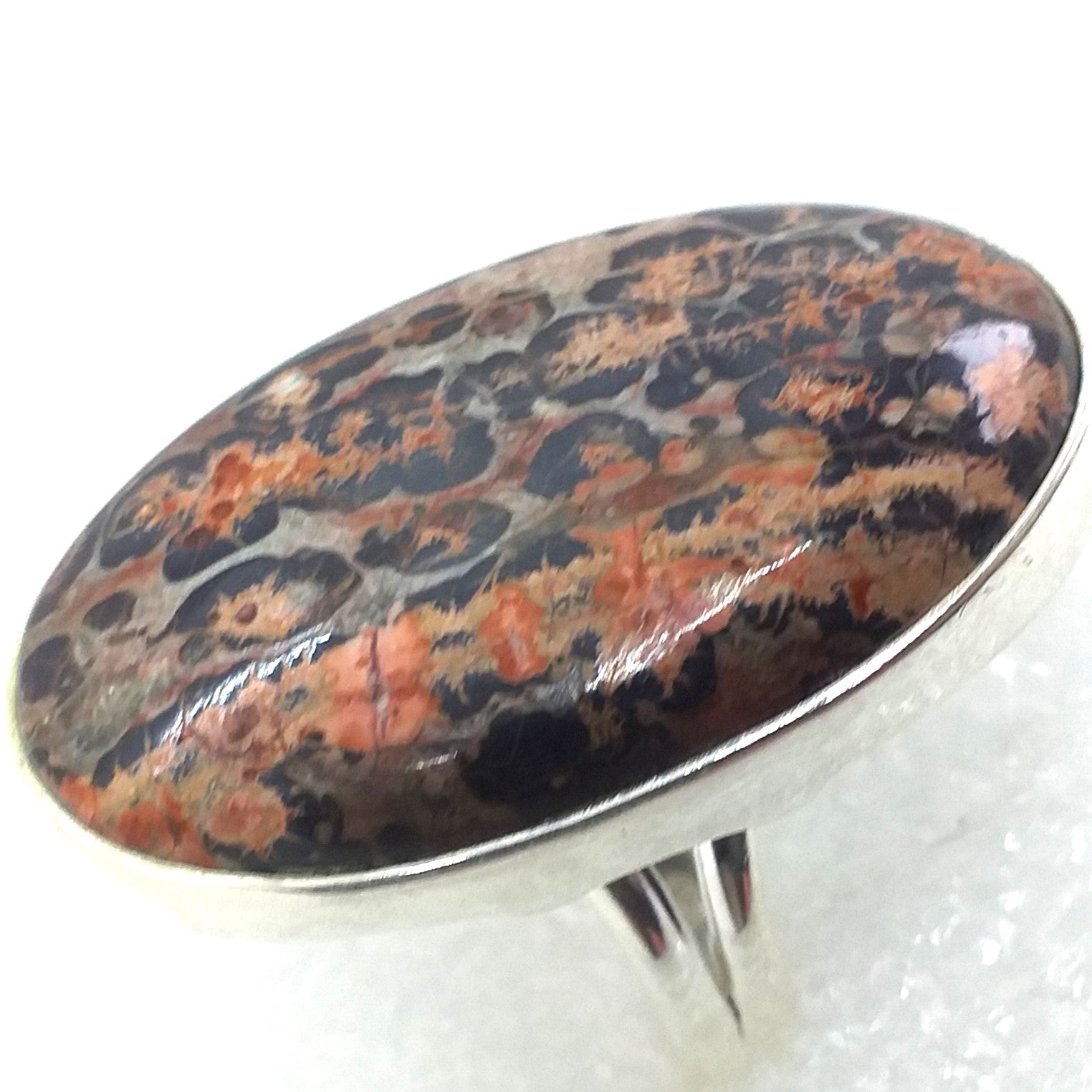 Leopard JASPIS Ring RIESIG Gr. 18 925 Sterling Silber 34 mm