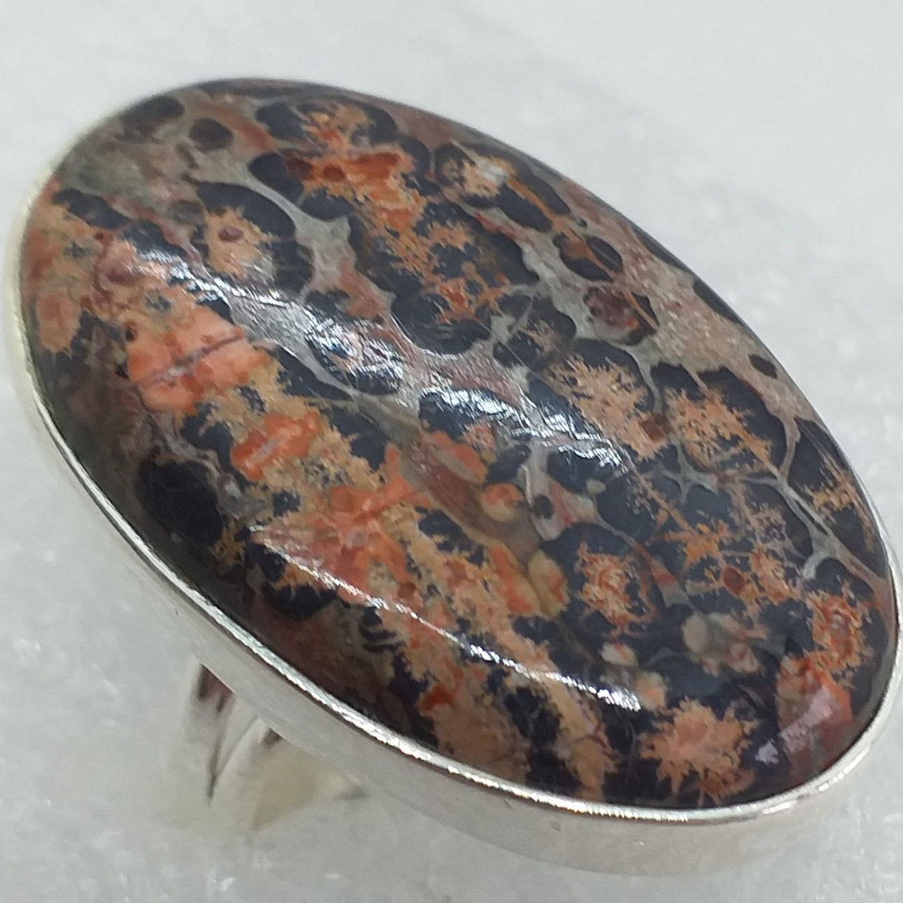 Leopard JASPIS Ring RIESIG Gr. 18 925 Sterling Silber 34 mm