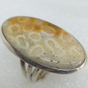 Koralle Petoskey FOSSILKORALLE Ring Gr. 17 925 Sterling Silber 33 mm