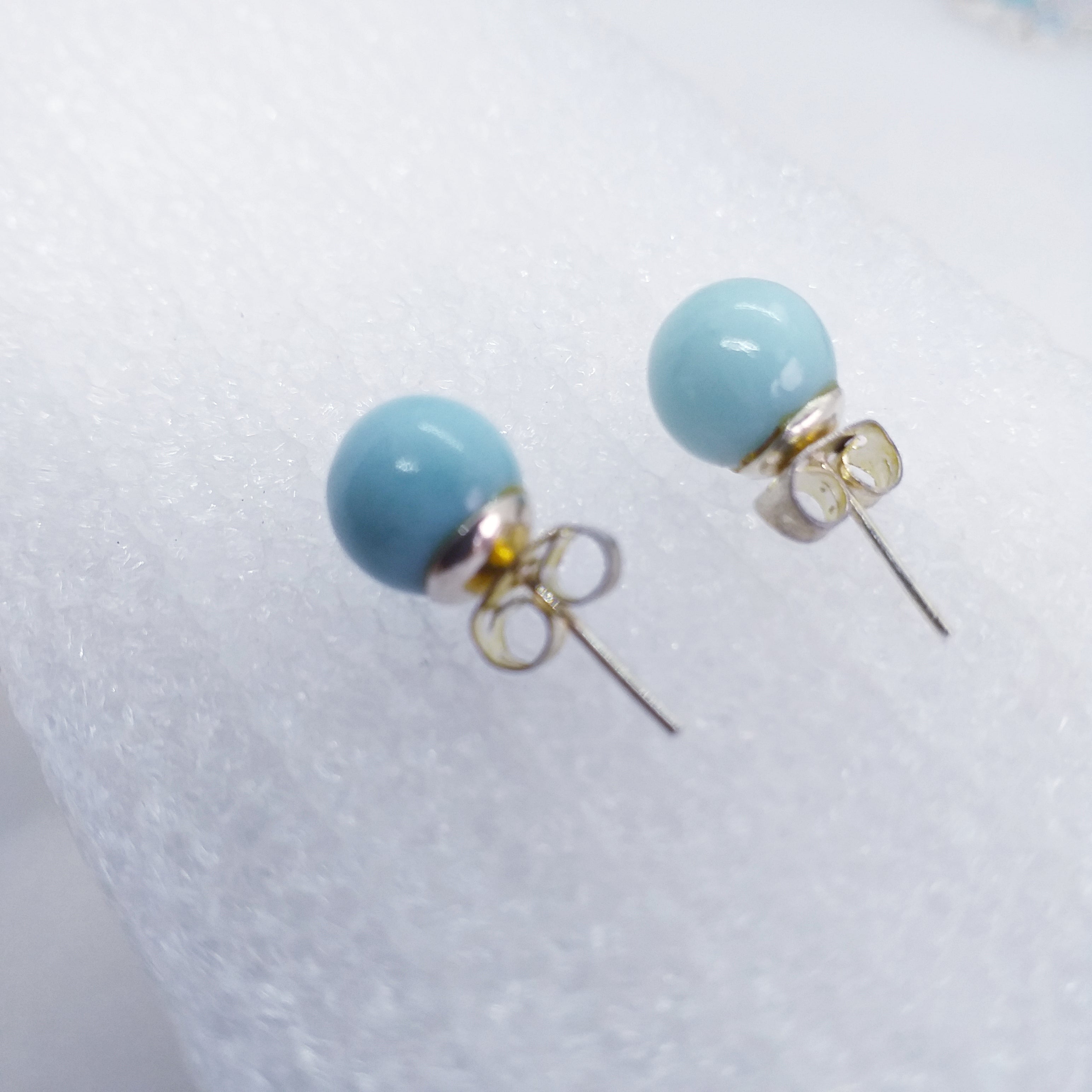 echter Natur LARIMAR Ohrringe Ohrstecker 8mm 925 Sterling Silber