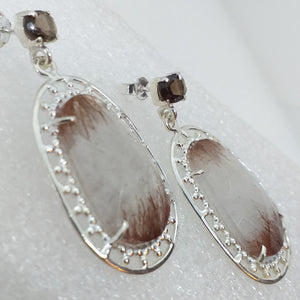 KUPER RUTILQUARZ Ohrringe  Ohrstecker Ohrhänger 925 Sterling Silber Rauchquarz 44 mm