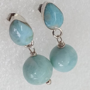 echter Natur LARIMAR Ohrringe Ohrstecker 925 Sterling Silber Ohrhänger