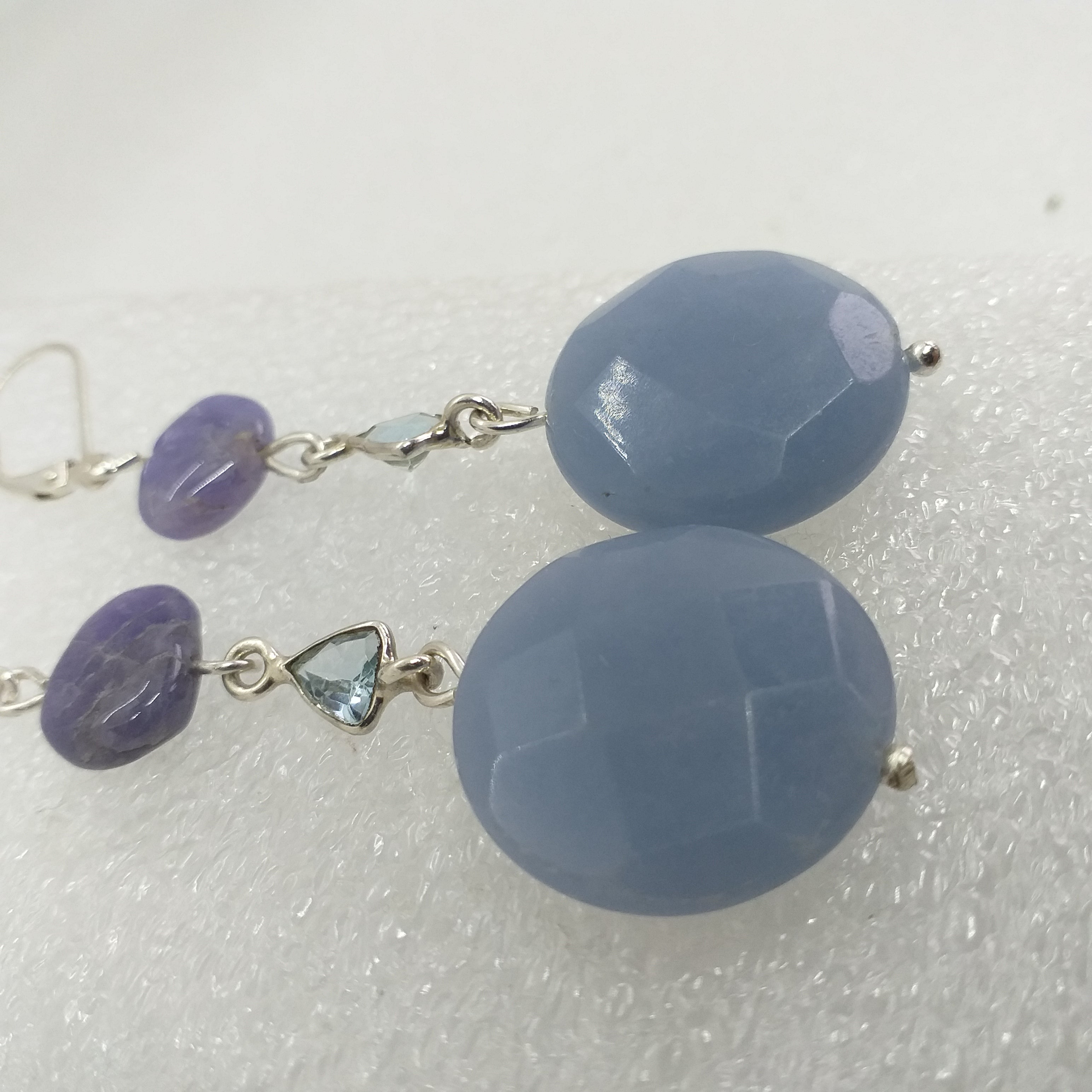 ANGELIT Ohrringe Klappbrisur 925 Sterling Silber Ohrhänger Engelstein Anhydrit Blautopas Tansanit