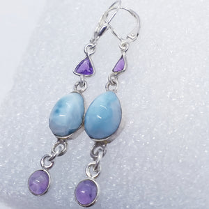 echter Natur LARIMAR Ohrringe Ohrhänger 925 Sterling Silber Klappbrisur