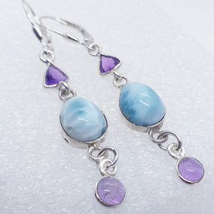 echter Natur LARIMAR Ohrringe Ohrhänger 925 Sterling Silber Klappbrisur