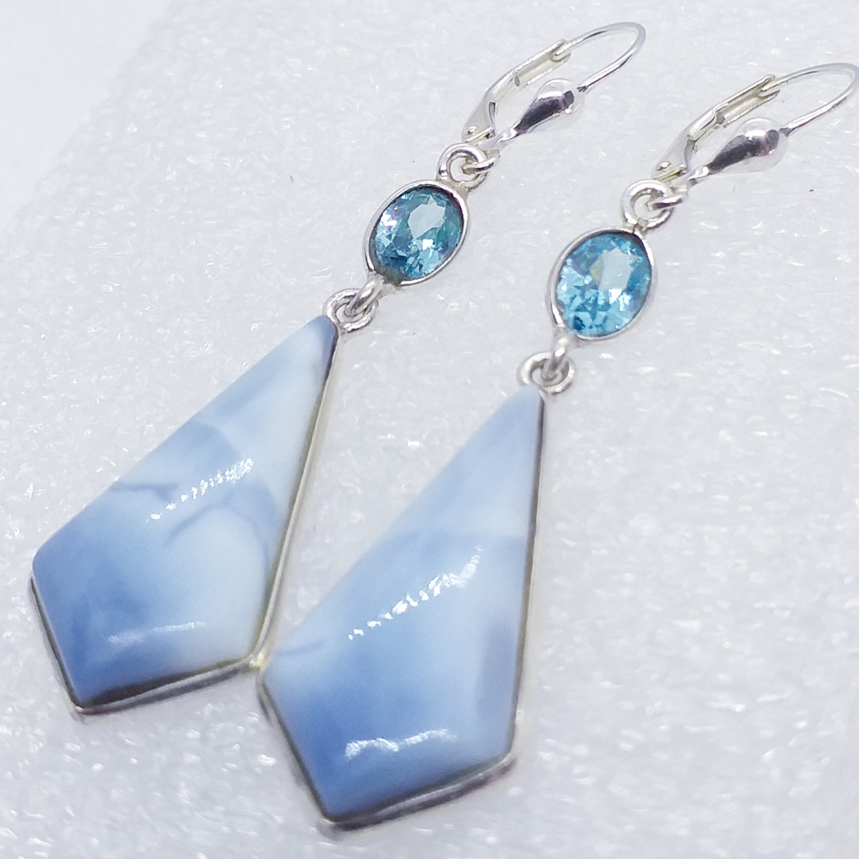 blauer OPAL OREGON Ohrringe Klappbrisur 925 Sterling Silber Brisur Ohrhänger blau Blautopas