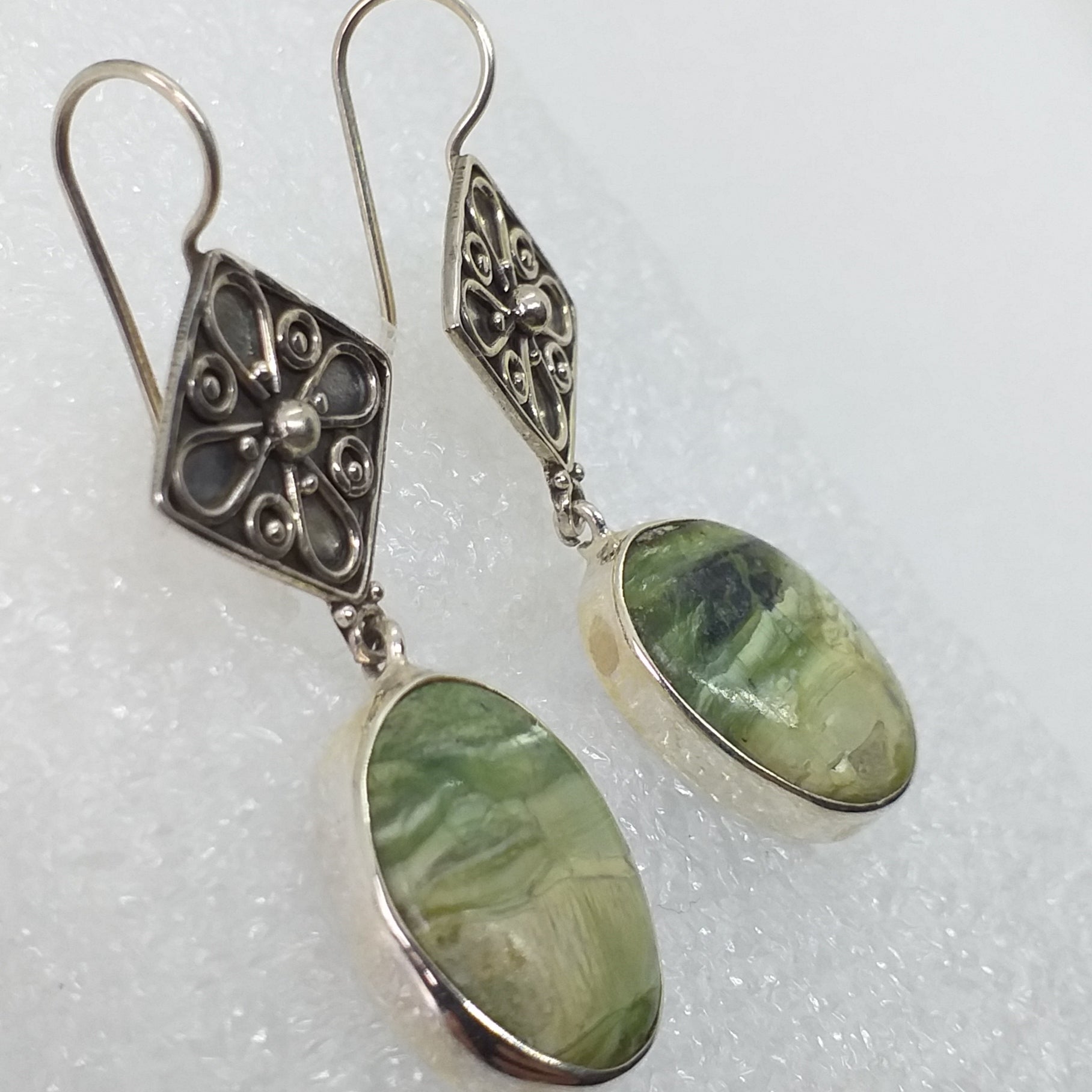 GRÜNER OPAL KATZENAUGE Ohrringe 925 Sterling Silber Ohrhänger grün