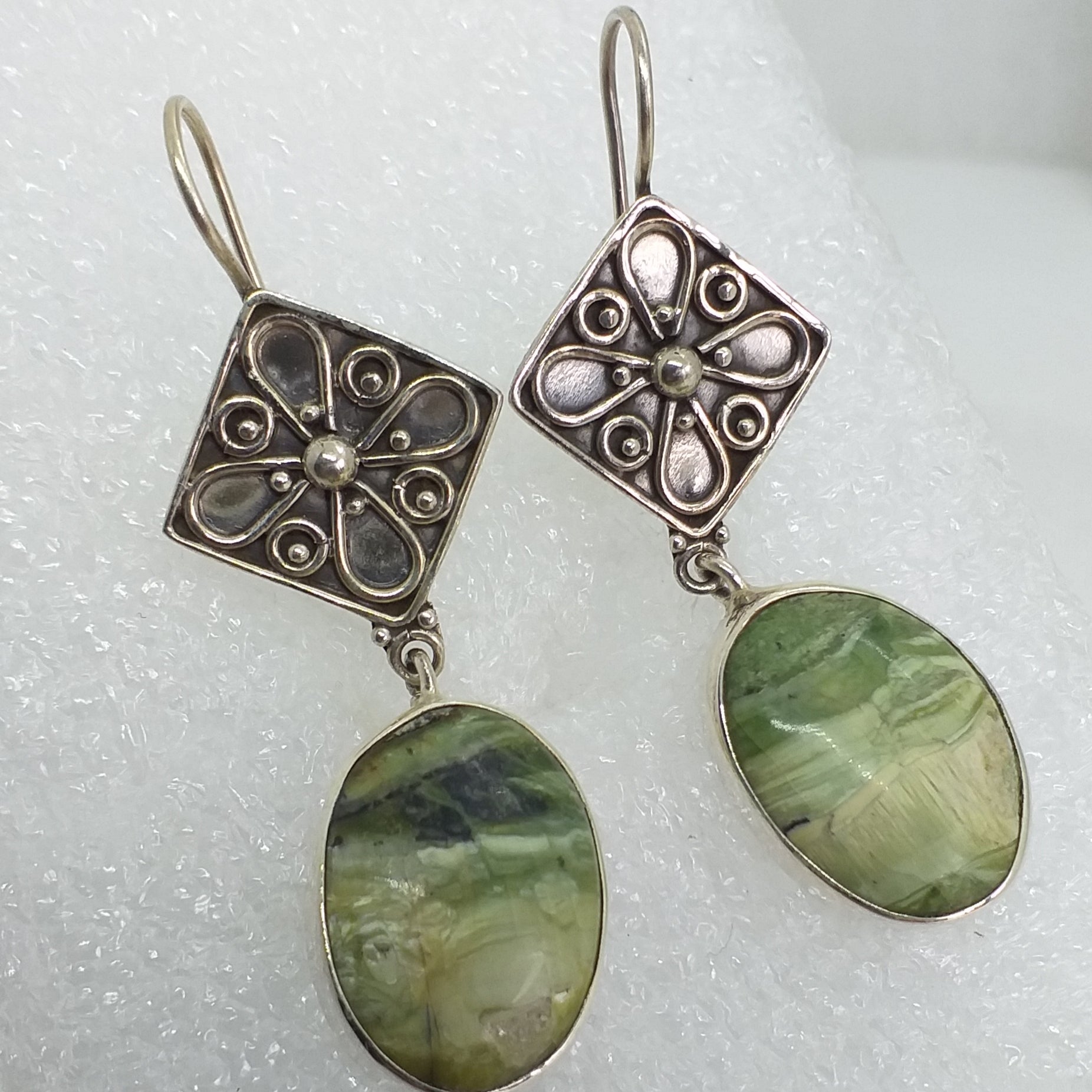 GRÜNER OPAL KATZENAUGE Ohrringe 925 Sterling Silber Ohrhänger grün