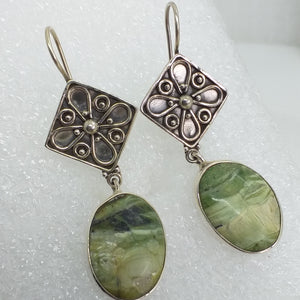 GRÜNER OPAL KATZENAUGE Ohrringe 925 Sterling Silber Ohrhänger grün