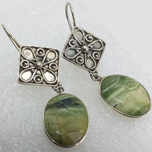 GRÜNER OPAL KATZENAUGE Ohrringe 925 Sterling Silber Ohrhänger grün