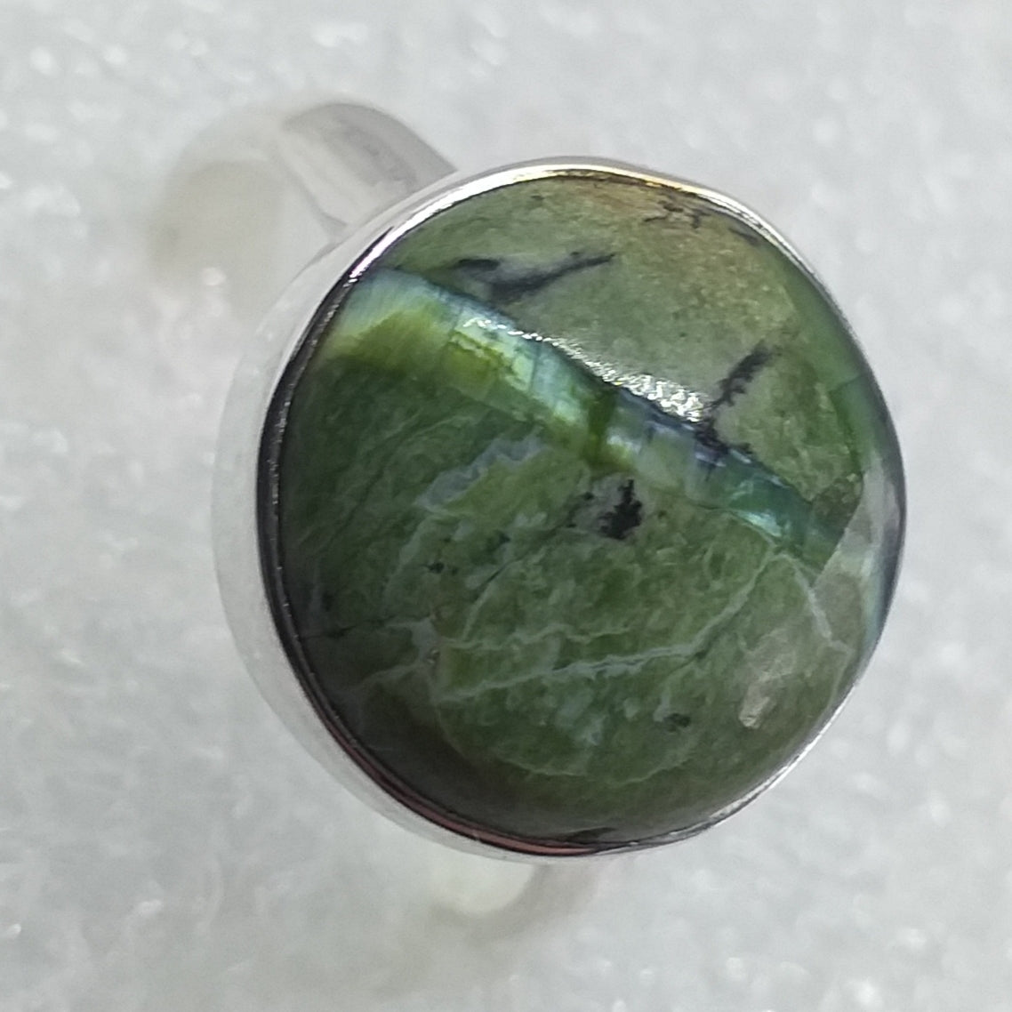 grüner OPAL KATZENAUGE Ring Gr.19 925 Sterling Silber