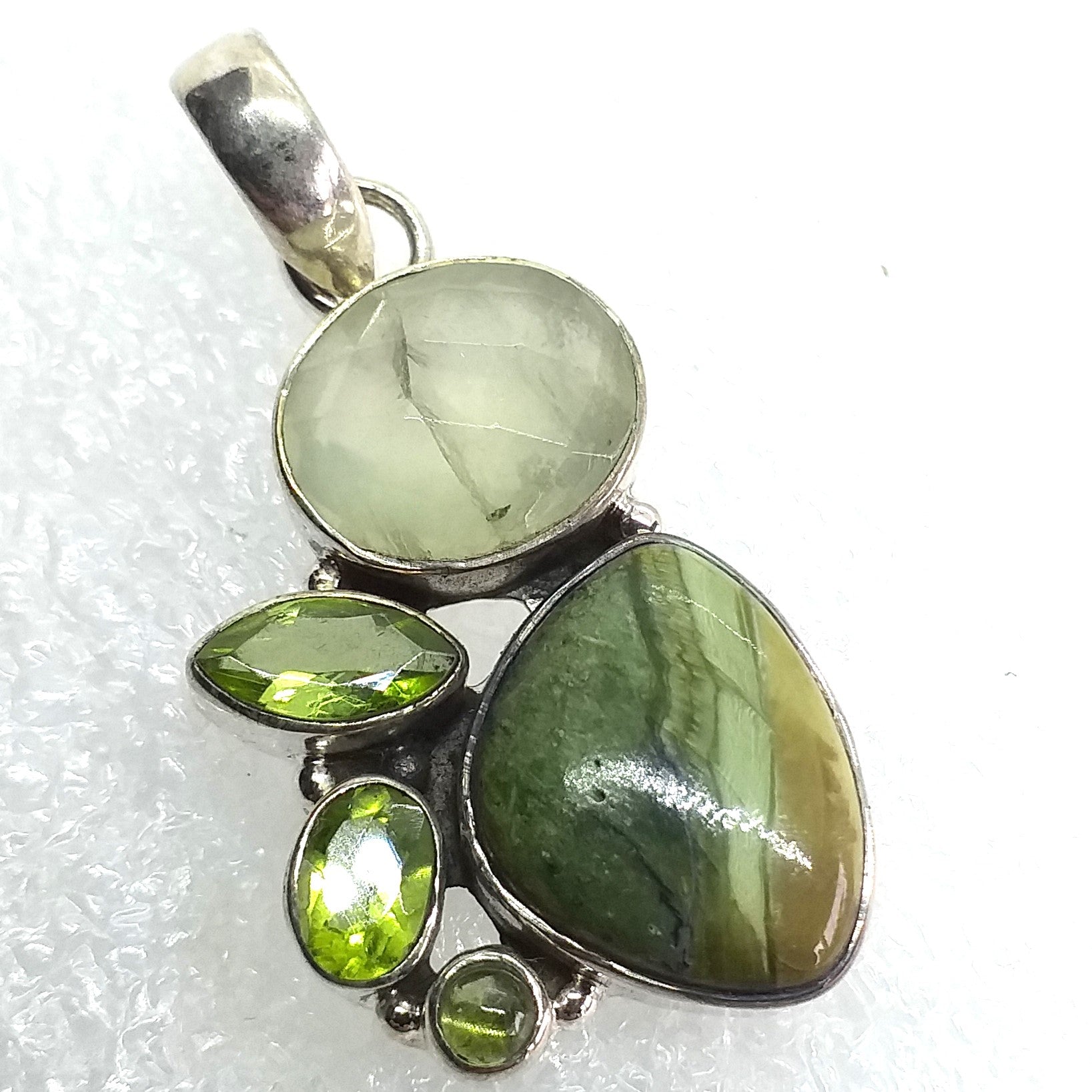 GRÜNER OPAL KATZENAUGE Anhänger Prehnit Peridot 925 Sterling Silber