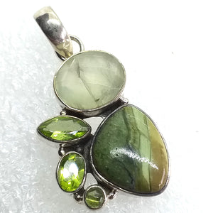 GRÜNER OPAL KATZENAUGE Anhänger Prehnit Peridot 925 Sterling Silber