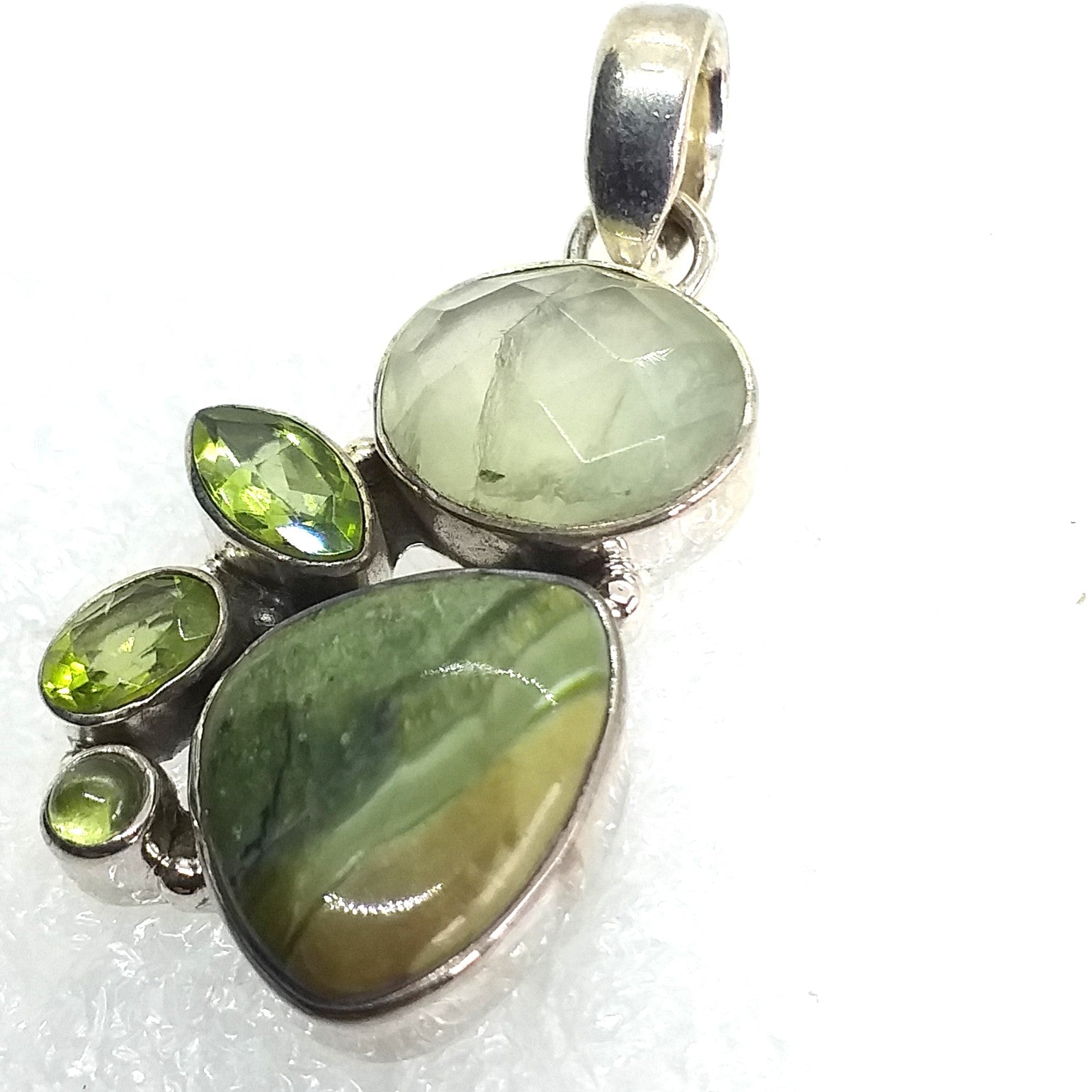 GRÜNER OPAL KATZENAUGE Anhänger Prehnit Peridot 925 Sterling Silber