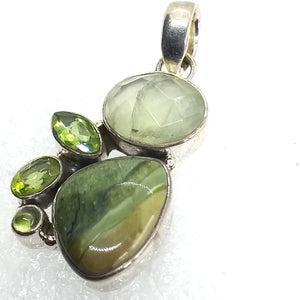 GRÜNER OPAL KATZENAUGE Anhänger Prehnit Peridot 925 Sterling Silber