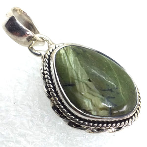 GRÜNER OPAL KATZENAUGE Anhänger 925 Sterling Silber