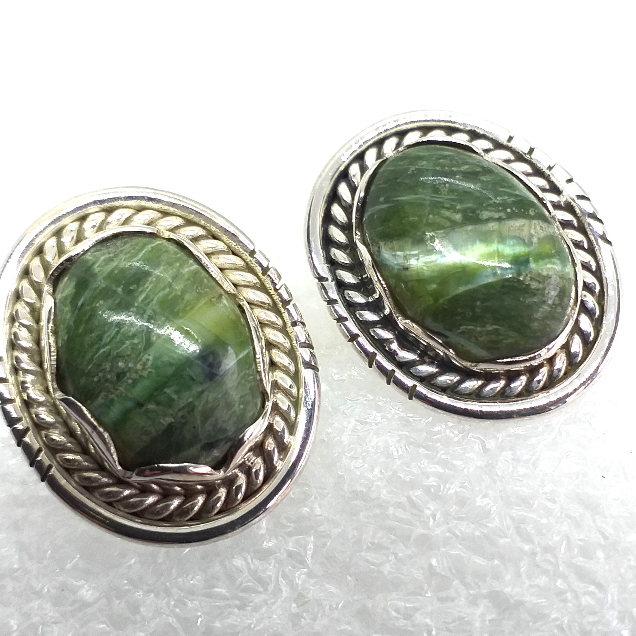 GRÜNER OPAL KATZENAUGE Ohrringe Ohstecker 925 Sterling Silber