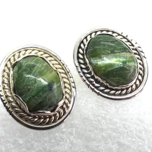 GRÜNER OPAL KATZENAUGE Ohrringe Ohstecker 925 Sterling Silber
