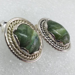 GRÜNER OPAL KATZENAUGE Ohrringe Ohstecker 925 Sterling Silber