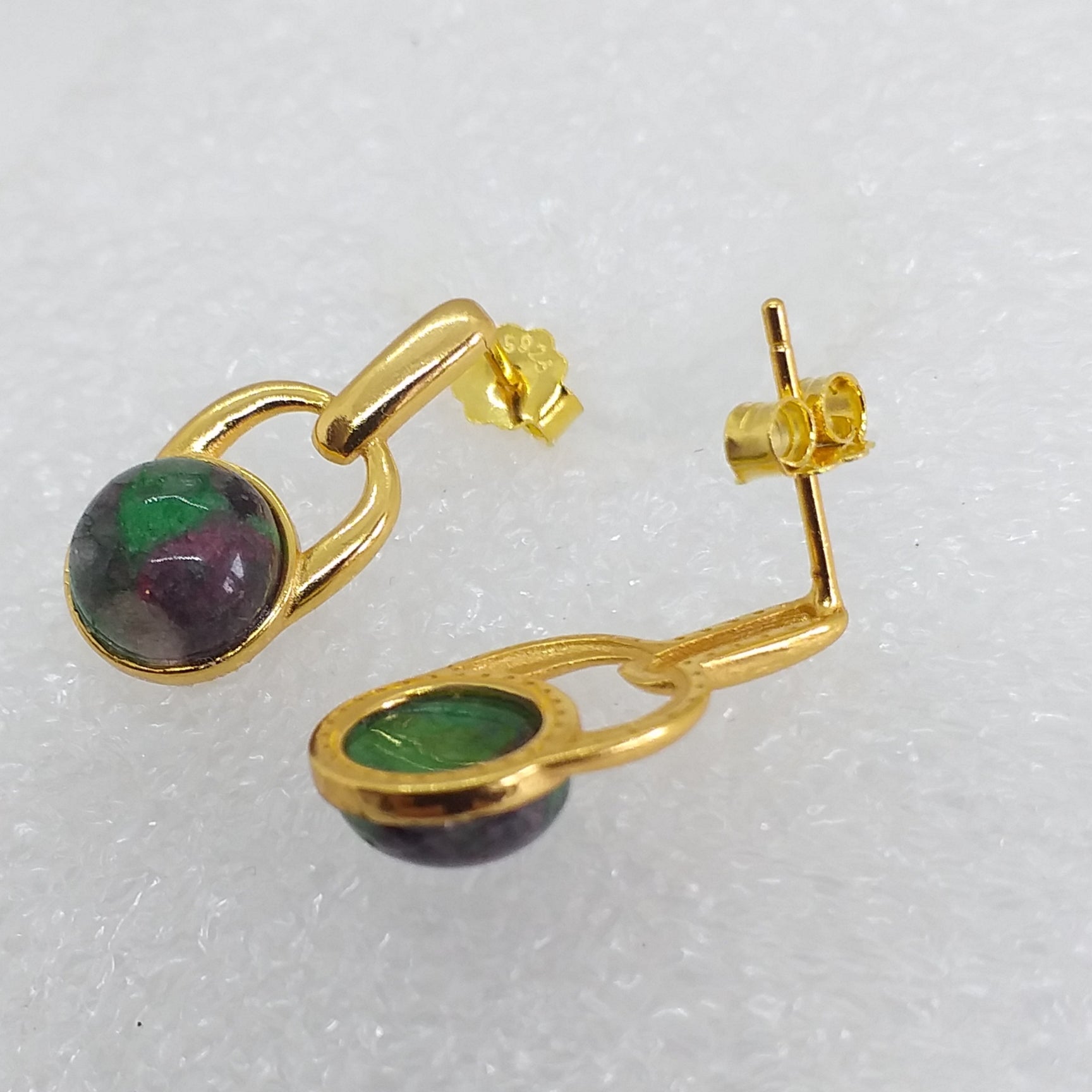 RUBINZOISIT Ohrringe 925 Sterling Silber Gold vergoldet Ohrstecker Ohrhänger Natur Rubin in Zoisit