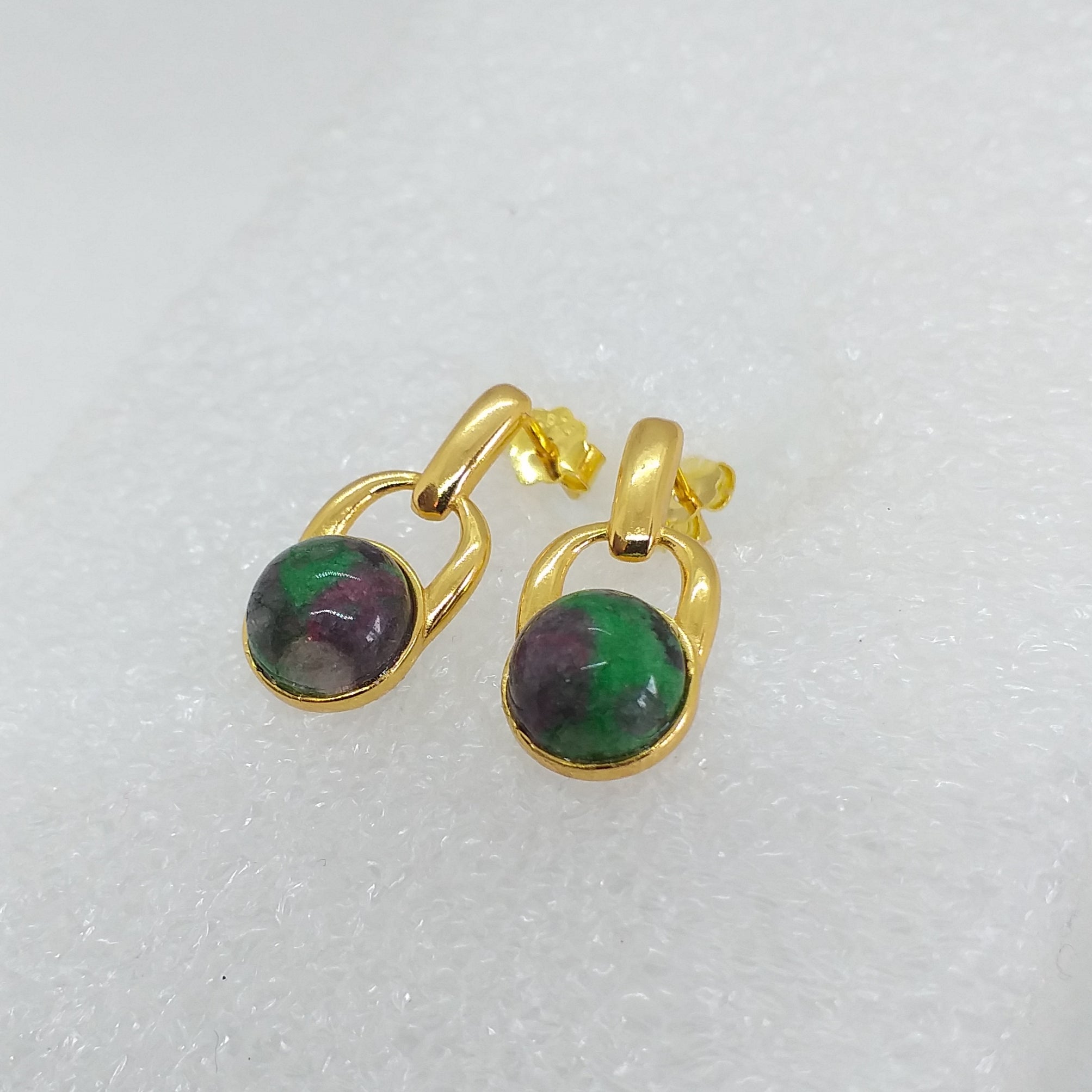 RUBINZOISIT Ohrringe 925 Sterling Silber Gold vergoldet Ohrstecker Ohrhänger Natur Rubin in Zoisit